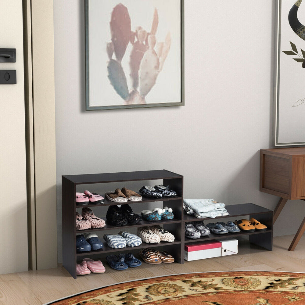 3 Pieces 31-Inch Stackable Multi-Shape Shoe Rack-Brown - Gallery View 1 of 13