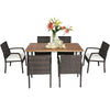 Close-up of the cushioned armchair from the 7PCS patio dining set, highlighting the durable PE rattan and soft cushion.