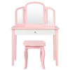 Kids pink makeup dressing table set with tri-folding mirror and chair, perfect for bedroom or playroom use.