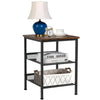 3-tier industrial end table with adjustable mesh shelves, sturdy steel frame, and rustic top for living room or bedroom.