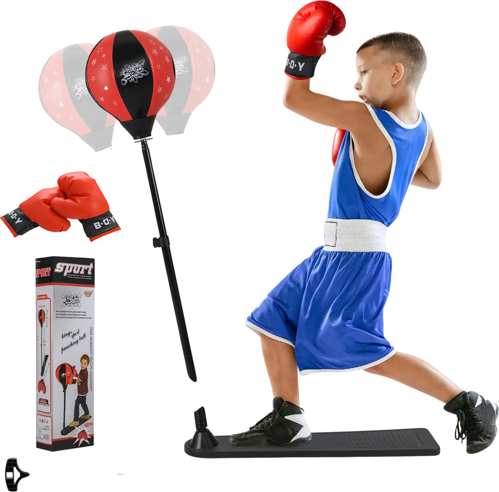 Kids Punching Bag with Adjustable Stand and Boxing Gloves