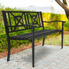 Patio garden bench with powder coated steel frame, shown from the side, highlighting its sturdy and elegant design for.