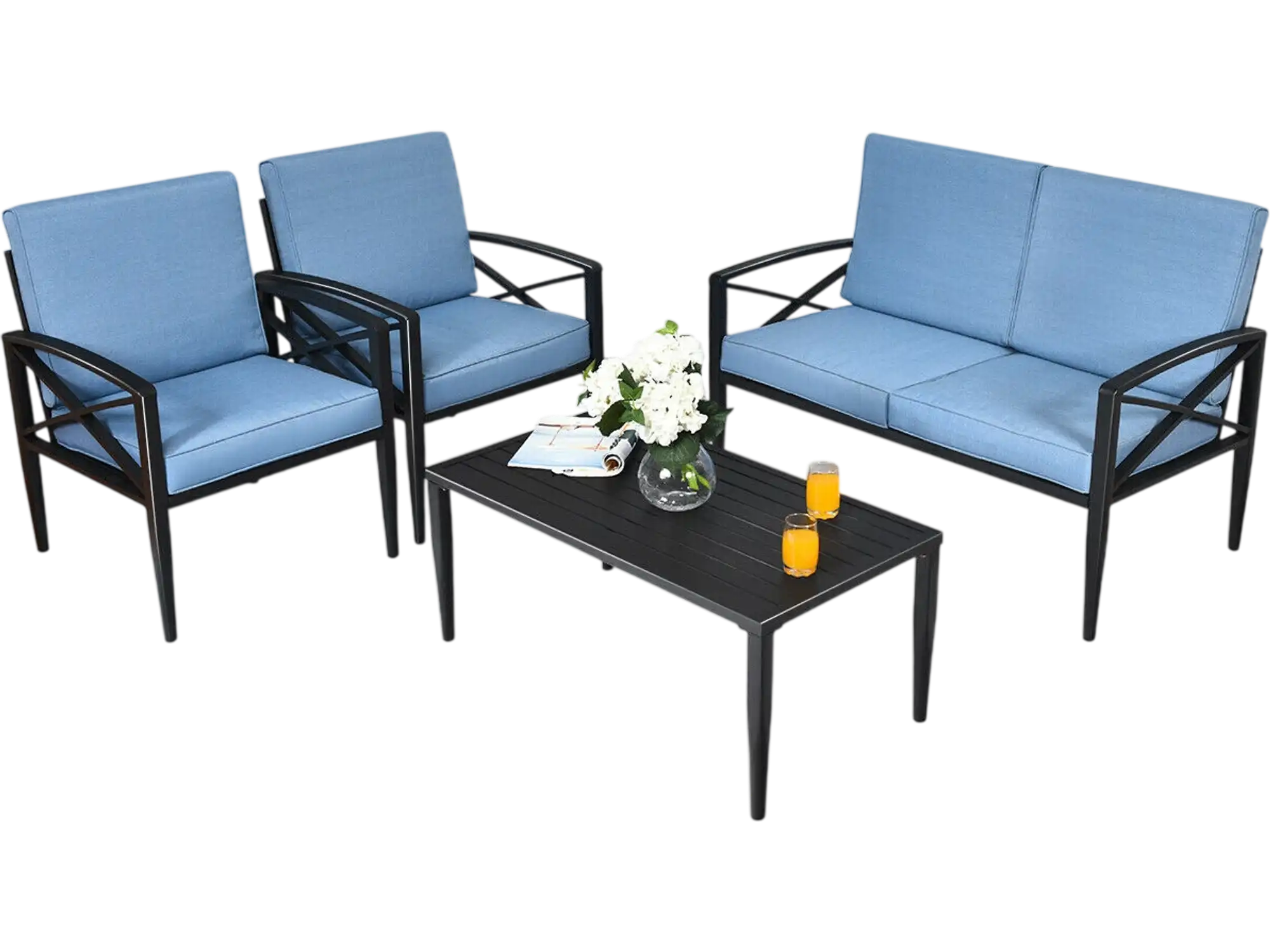 Costway 4-Pc Patio Furniture Set Aluminum Frame Cushioned Sofa 68451239 New