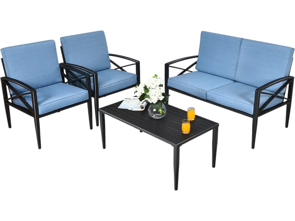 4 Pieces Patio Furniture Set Aluminum Frame Cushioned Sofa