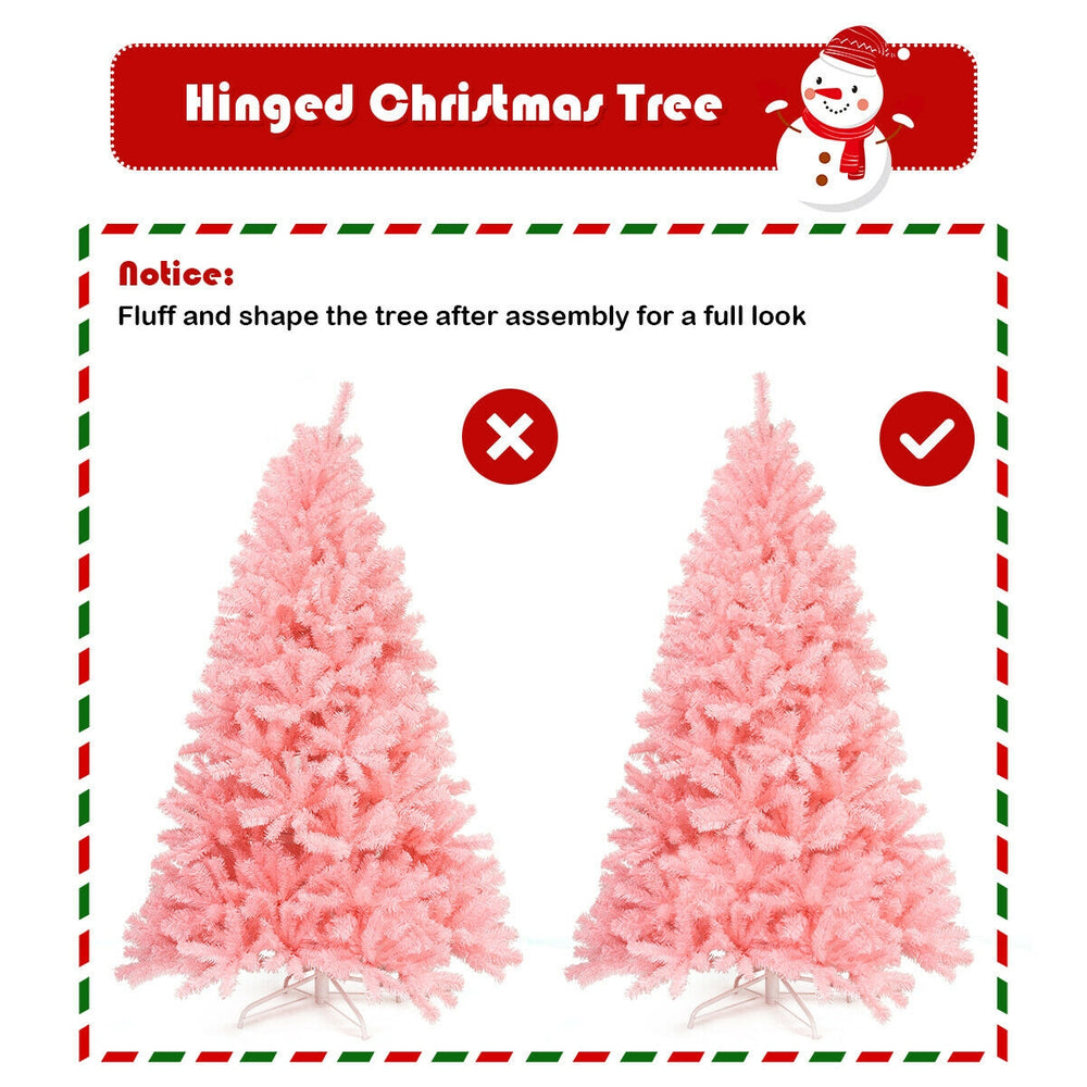 7.5 feet pink hinged artificial Christmas tree with full-bodied design, perfect for festive decorations in homes and.