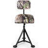 Swivel hunting chair with camouflage fabric, adjustable legs, and sturdy steel frame for stable outdoor seating.