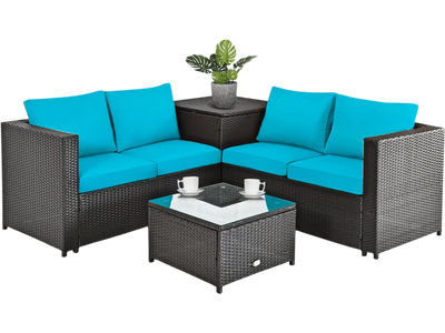 Costway 4-Piece Outdoor Patio Rattan Furniture Set Loveseat Storage Box 24683051 New