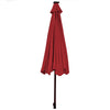 Dark red 10' patio umbrella with solar LED lights, featuring a tilt adjustment crank for versatile shading outdoors.