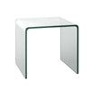 Tempered glass waterfall end table, 18x18x16 inches, minimalist design with non-slip pads for versatile use in any room.