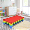 Colorful stackable kids naptime cots with a heavy-duty steel frame, perfect for preschools and playrooms.