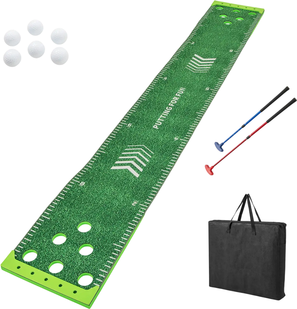 11 FT Putting Green Mat with 2 Adjustable Putters and 6 Balls