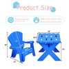 Blue 3-piece plastic children table and chair set, featuring two chairs and a table, ideal for arts, crafts, and play.