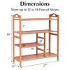 Four-tier bamboo shoe rack with slatted design, ideal for entryway storage, holding 12 to 14 pairs of shoes.