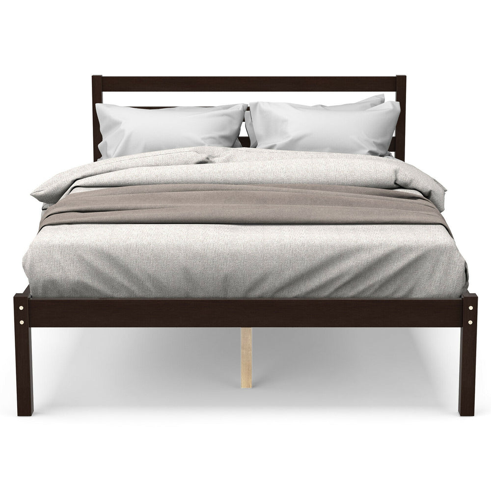 Modern Bed Frame with Wooden Headboard and Plywood Slat Support - Gallery View 7 of 12