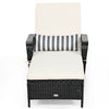 Adjustable PE rattan chaise lounge chair with off-white cushion and lumbar pillow, perfect for patio or poolside.