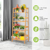 4-tier bamboo plant rack with guardrails, stable trapezoidal design, ideal for organizing plants in any room.