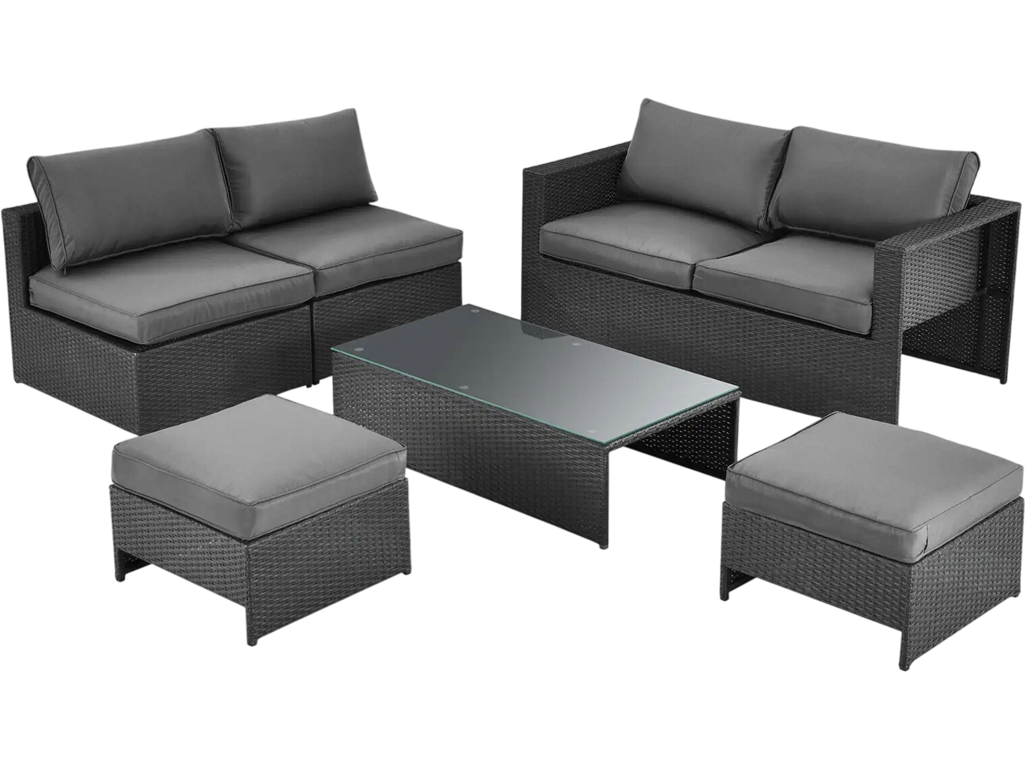 Costway 6-Piece Patio Rattan Sofa Furniture Set Glass Table Cushioned Gray 24567109 New