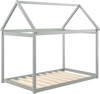Gray stable kids platform floor bed with roof and heavy-duty slats, designed for durability and fun DIY customization.