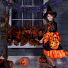Pre-lit Halloween garland with 50 purple LED lights, featuring a black design for festive decoration and atmosphere.