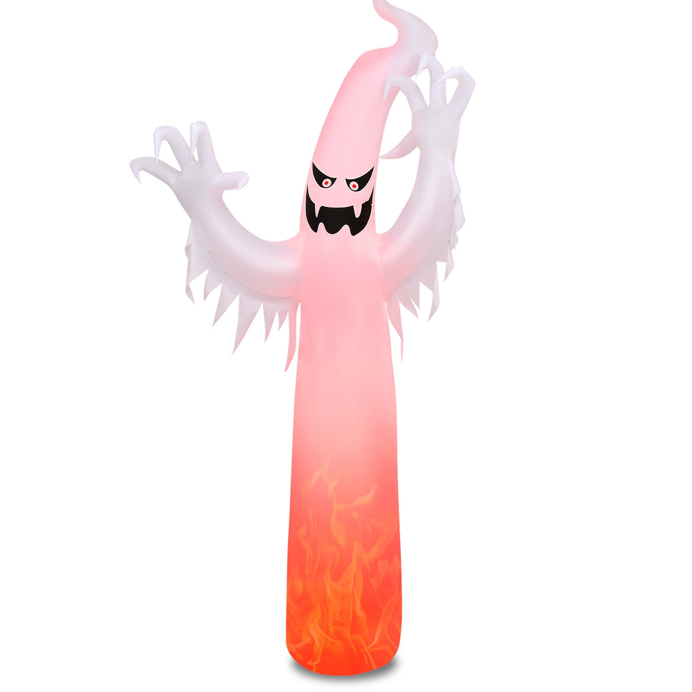 12-foot Halloween inflatable ghost decoration with built-in LED lights, featuring a realistic design for yard or park.