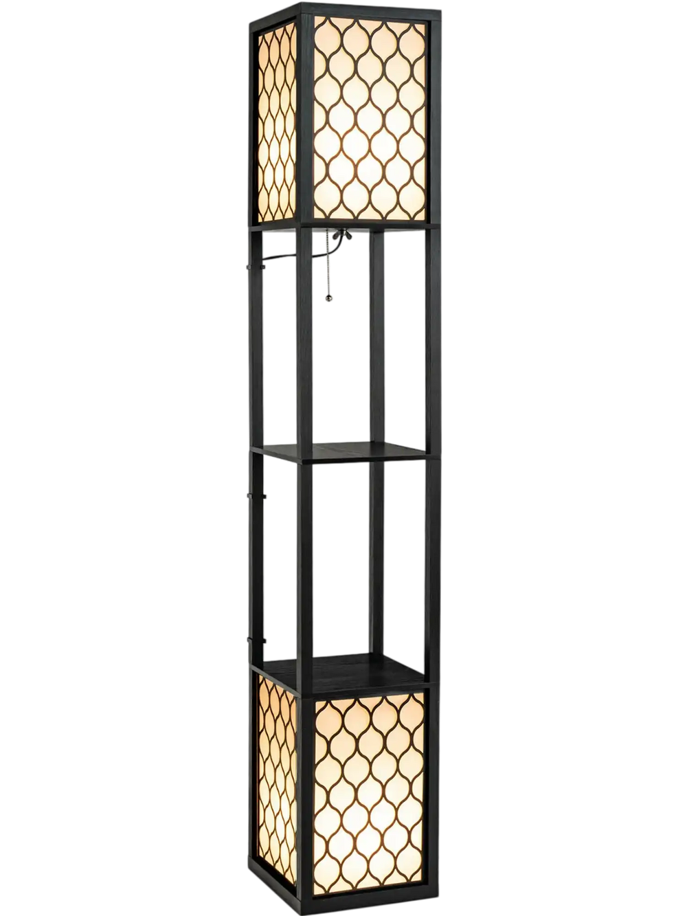 Modern Shelf Freestanding Floor Lamp with Double Lamp Pull Chain and Foot Switch