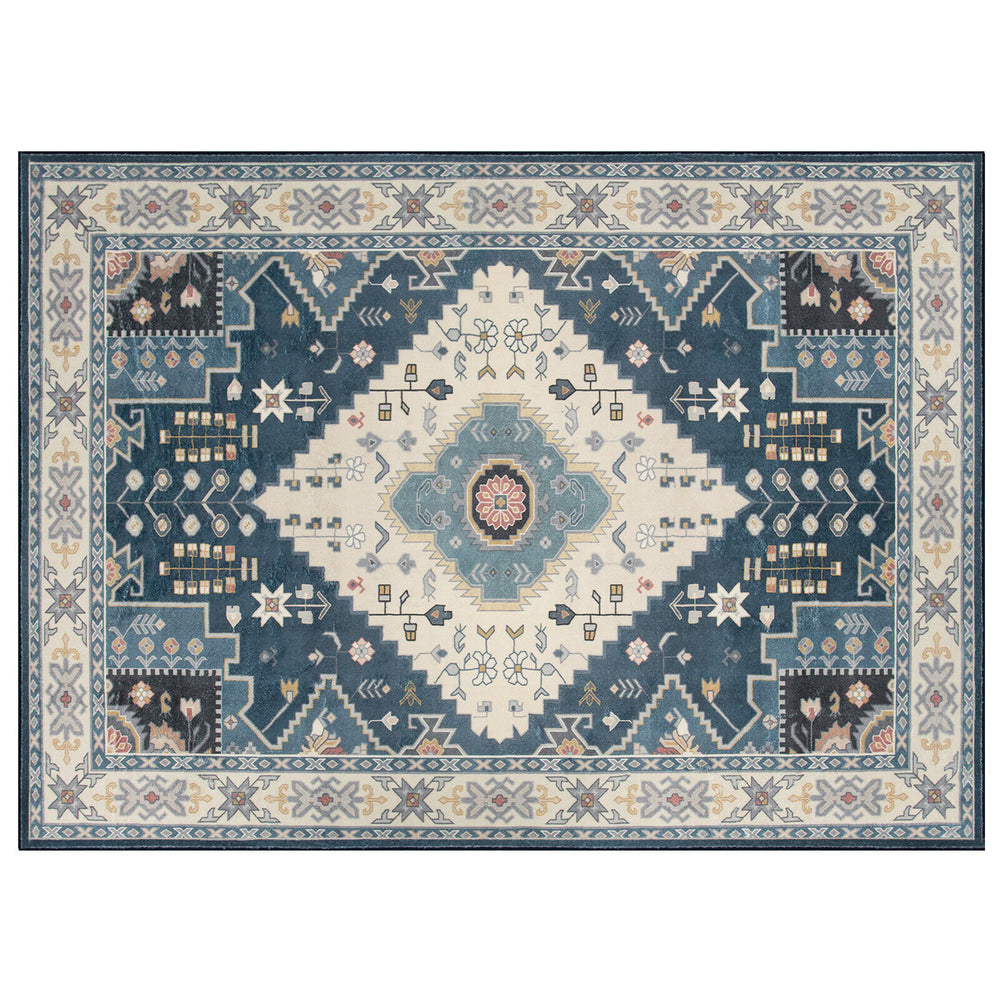 Faux wool area rug with intricate pattern and soft texture, ideal for living room or bedroom decoration.