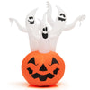 Inflatable Halloween decoration featuring three ghosts emerging from a pumpkin, ideal for yard parties and festive.