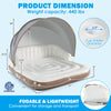 Inflatable pool float lounge with detachable sunshade, 2 cup holders, and durable PVC for easy storage and transport.