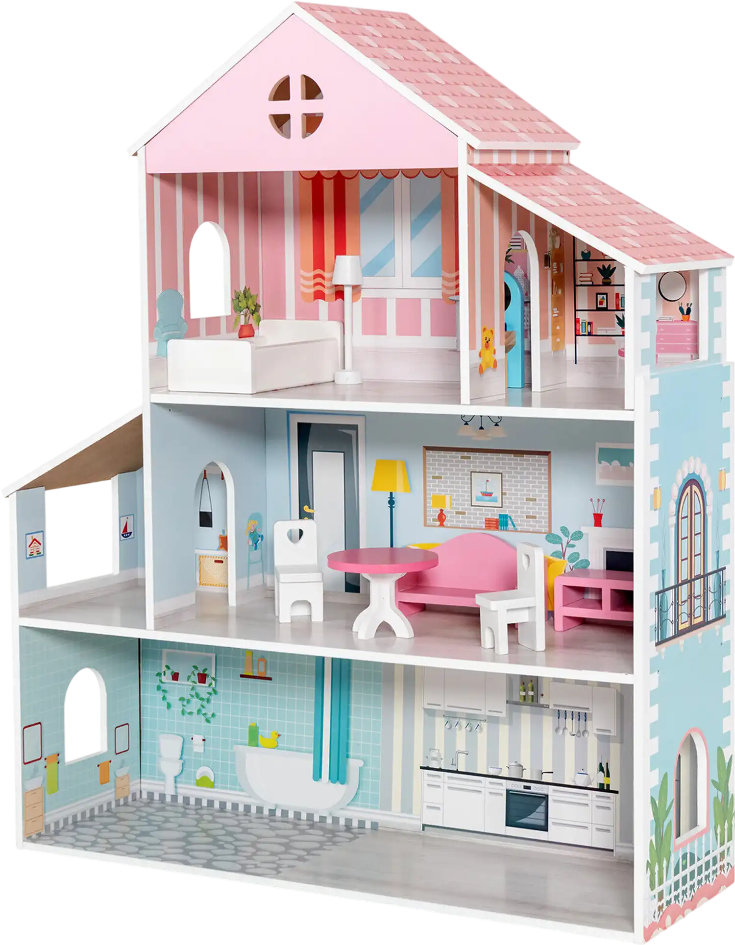 Costway 3-Tier Toddler Doll House with Furniture 83296714 New