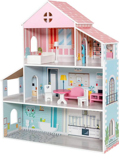 Costway 3-Tier Toddler Doll House with Furniture 83296714 New