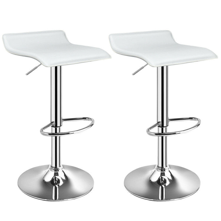White adjustable bar stools with chrome base, perfect for versatile counter seating in modern kitchens or dining areas.