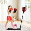 Kids punching bag with adjustable stand and red boxing gloves, designed for developing coordination and confidence.