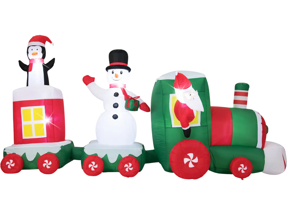 11.5 FT Christmas Inflatables Train Blow Up Santa Claus Driving Train
