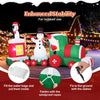 Christmas inflatable train featuring Santa, a snowman, and a penguin, made of weather-resistant polyester for outdoor.