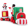 Christmas inflatable train featuring Santa Claus, a snowman, and a penguin, made with weather-resistant fabric for.