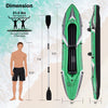 11.5 feet inflatable kayak for 2 persons in green, includes aluminum paddles, shown with dimensions and weight.