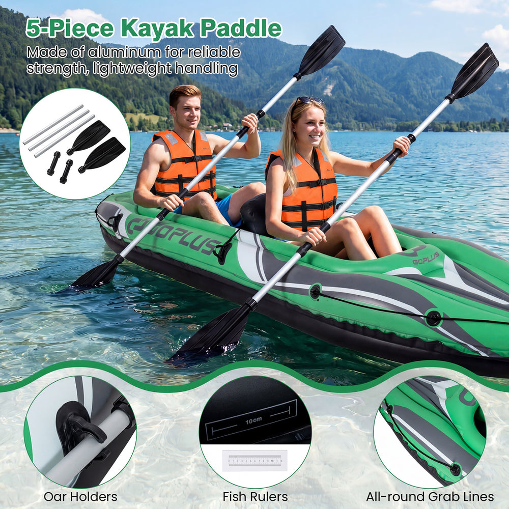 11.5 feet inflatable kayak for 2 people in green with aluminum paddles, ideal for outdoor water adventures.