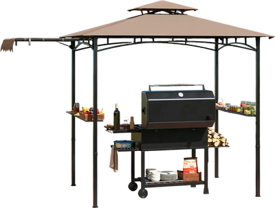 Costway 11' x 5' Grill Gazebo Side Awning Double-Tiered Top Brown 78231965 New