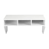 Wall-mounted white computer desk with three storage compartments, ideal for home or office organization.