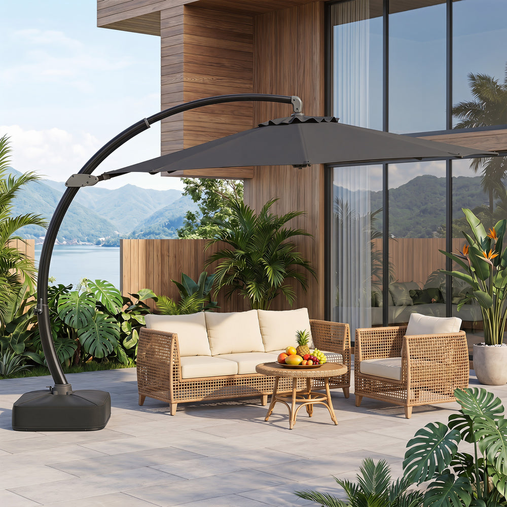 11 FT Cantilever Patio Umbrella with Base with 360° Rotation and Tilt Adjustment-Gray - Gallery View 1 of 11