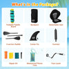 Foldable paddle board package includes a backpack, detachable seat, 3-section paddle, and waterproof phone case.