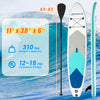 11' inflatable stand up paddle board with non-slip deck, 310 lbs capacity, and removable fin for easy control.