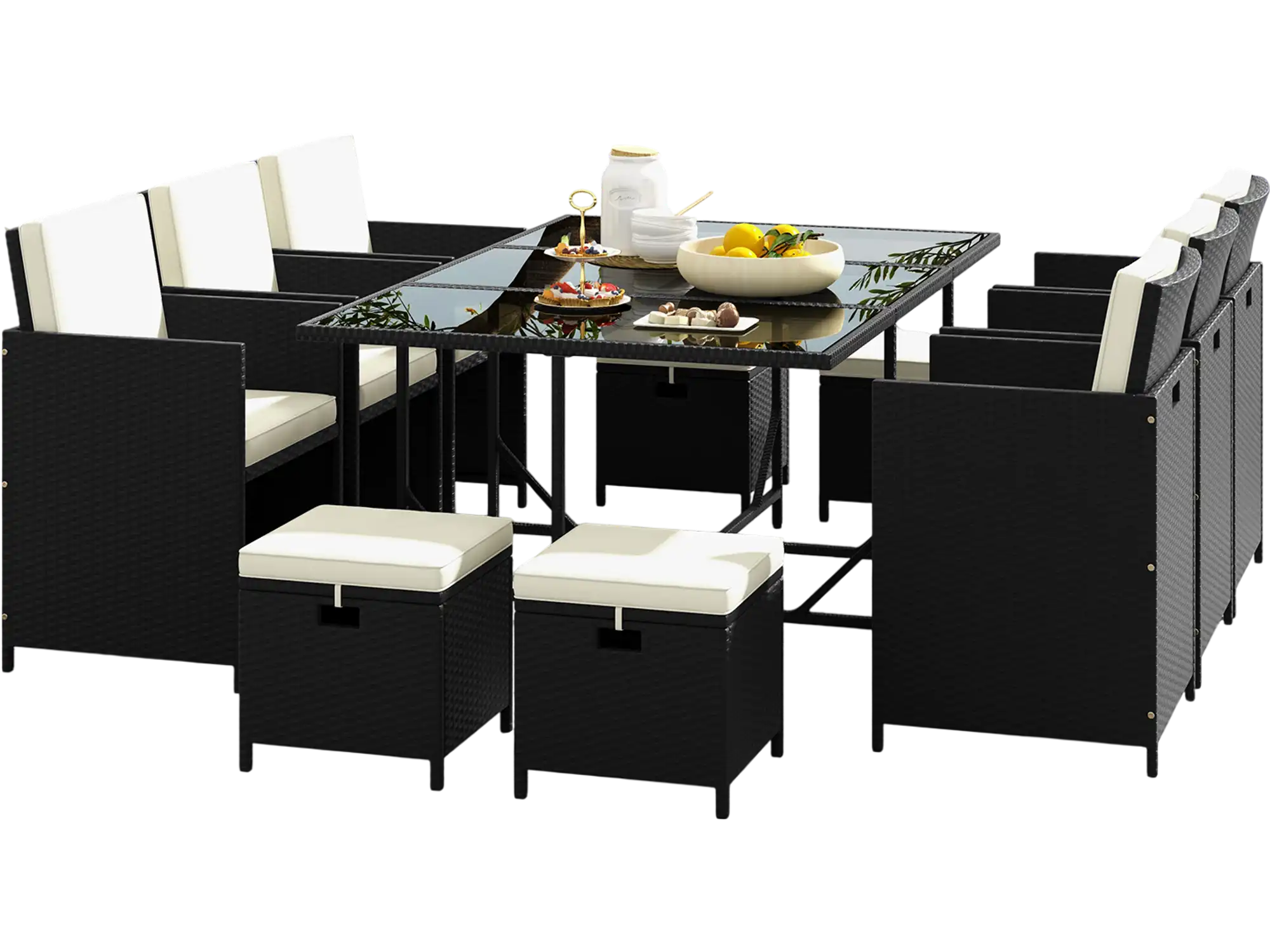 Costway 11 Piece Patio Dining Set Wicker Chairs Tempered Glass Table Waterproof Cushions 26541893 New