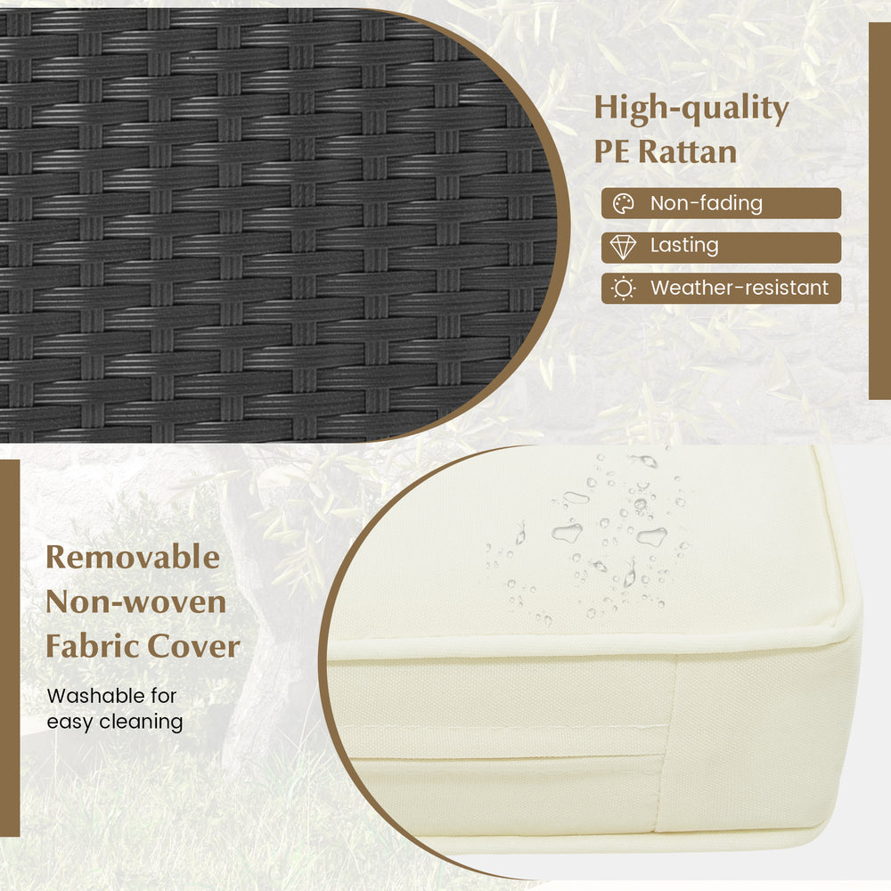 Close-up of high-quality PE rattan texture, showcasing its non-fading, weather-resistant properties for outdoor use.