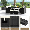 11-piece patio dining set with black wicker chairs, tempered glass table, and waterproof cushions for outdoor.