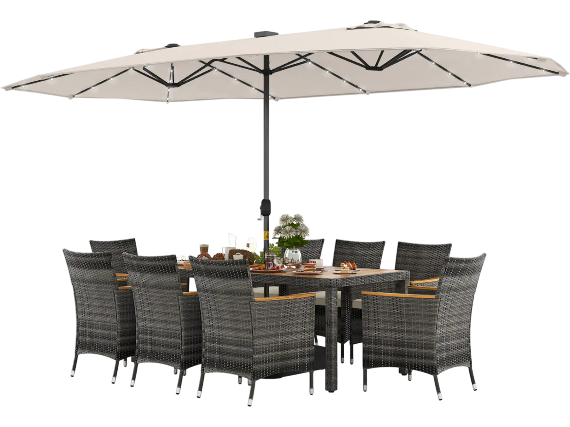 Costway 11-Pc Patio Dining Set w/ 15' Double-Sided Umbrella & Base 36148795 New