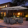 Close-up of a gray PE rattan chair with soft cushion and ergonomic backrest, part of the 11-piece patio dining set for.
