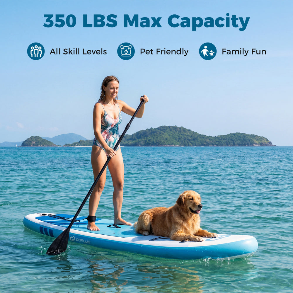 11' inflatable stand-up paddle board in dark blue, featuring a textured EVA deck, ideal for all skill levels and.