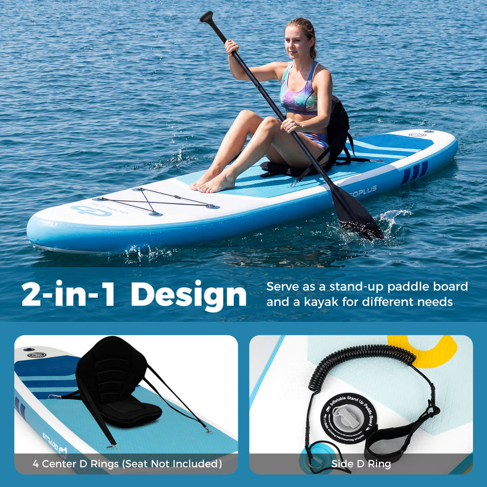 11' inflatable stand-up paddle board in dark blue, featuring a textured EVA deck and 2-in-1 kayak design for versatile.