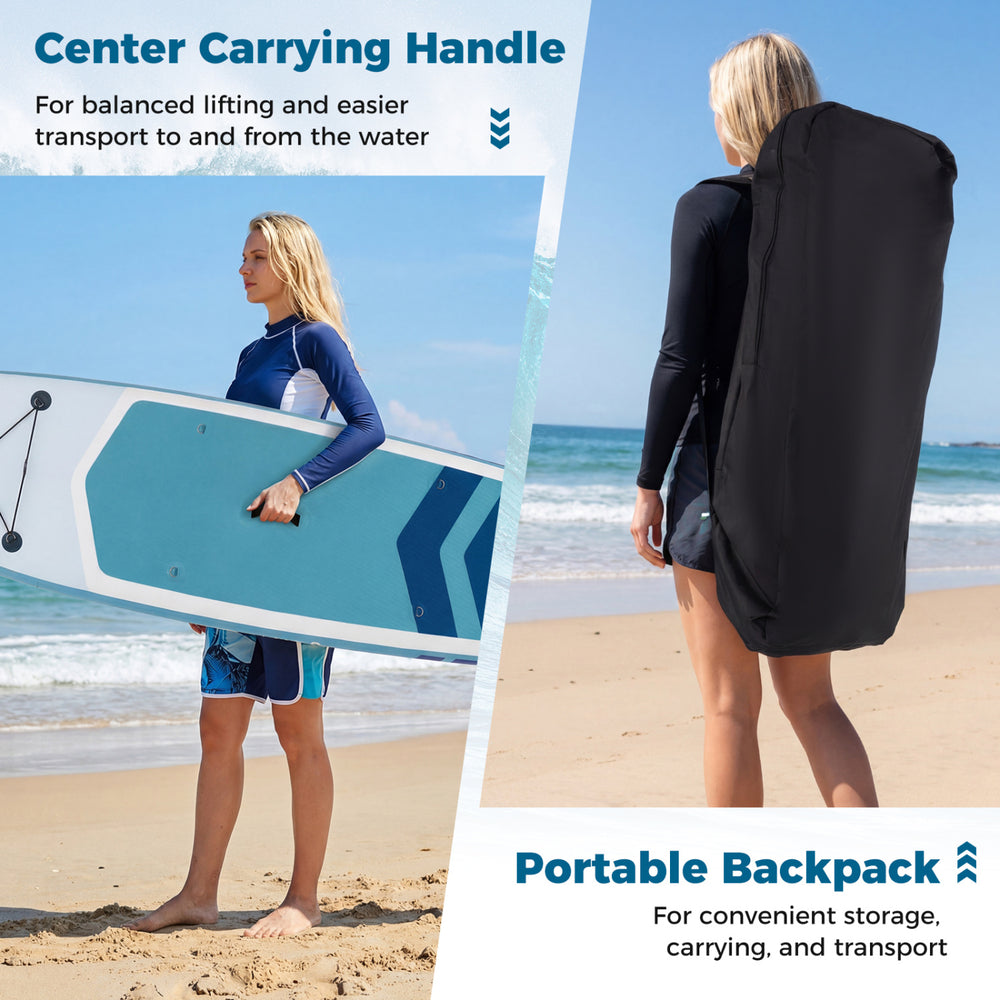 Portable backpack for the 11' inflatable paddle board, designed for easy carrying and transport to the water.